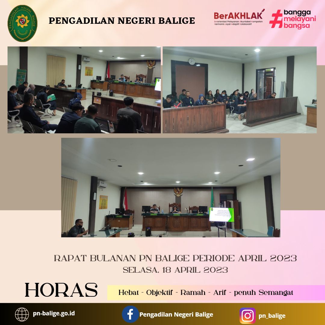 Rapat Bulanan serta Pembinaan Hakim dan Aparatur Sipil Negara periode April  2023